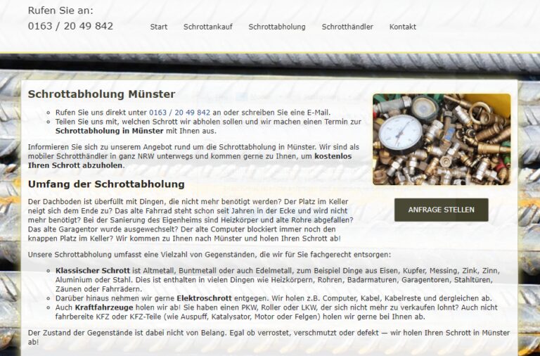 Unser Team aus mobilen Schrotthändlern holt Ihren Schrott in Münster kostenlos