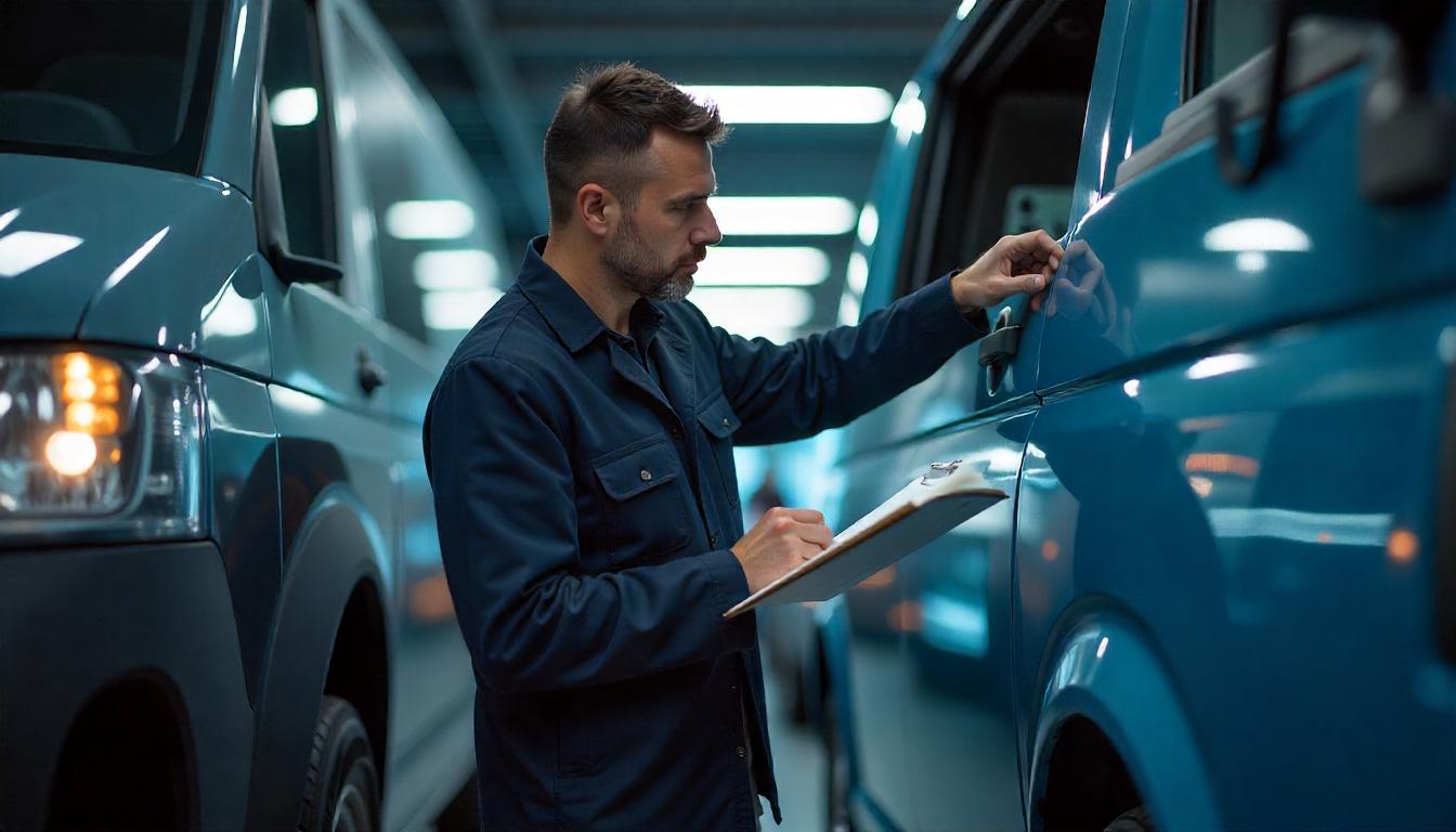 Worauf beim Ankauf eines gebrauchten VW Transporters zu achten ist Ein Käufer prüft einen gebrauchten VW Transporter auf Karosserie, Motor, Wartung und Unterlagen vor dem Kauf