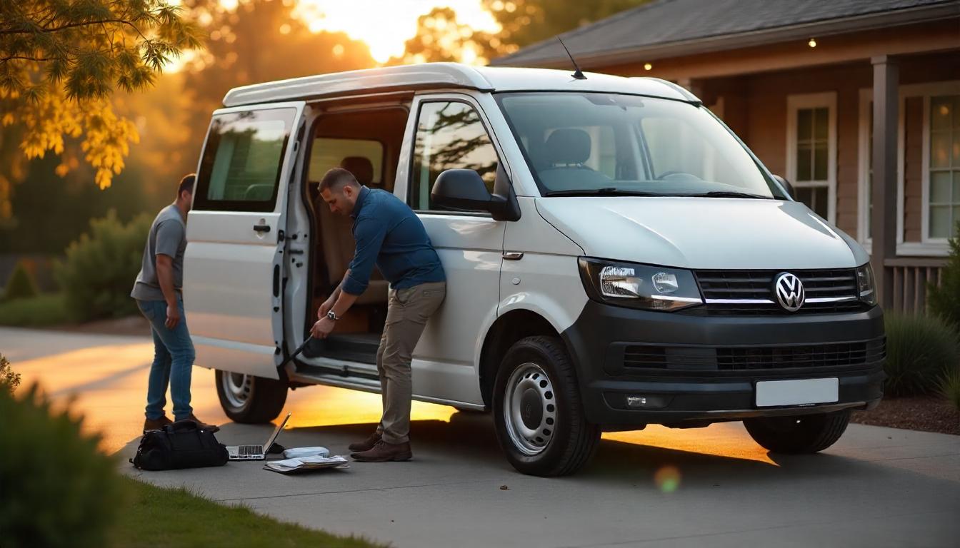 Erfolgreich verkaufen: Tipps für private Anbieter beim VW Transporter Privatverkäufer bereitet seinen VW Transporter für den Verkauf vor: Reinigung, Fotografie und Unterlagenprüfung